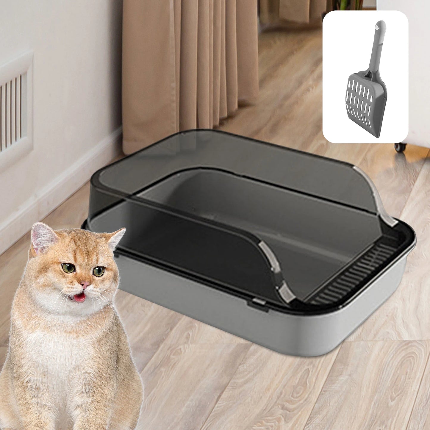 Cat Litter Box Kitten Potty Toilet Cat Sandbox Large Raised Cat Litter with Added Frame  for Small Animal Semi Enclosed Sand Box