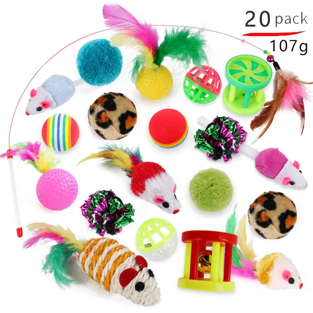 Kitten Toys Variety Pack-Pet Cat Toys Combination Set, Funny Cat Stick, Sisal Mouse, Bell Ball, Cat Supplies