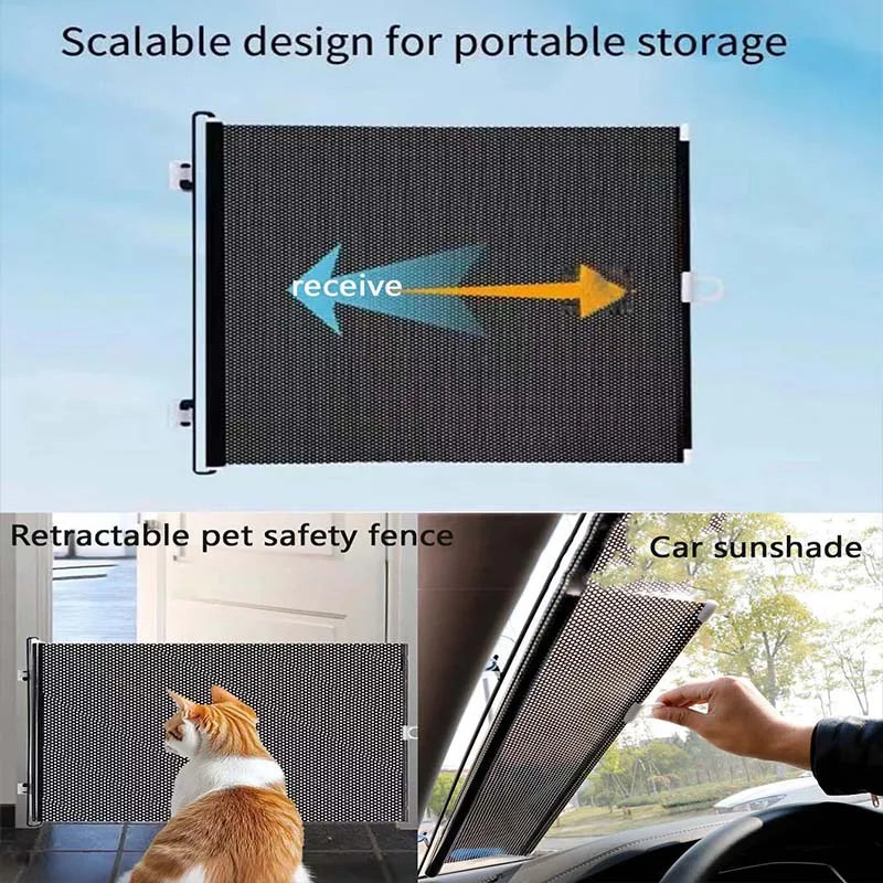 Pet isolation net with support rod New folding breathable door aisle cat and dog safety fence pet supplies car sunshade