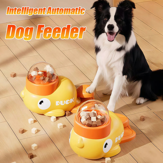 Automatic Dog Puzzle Feeder Interactive Toys Pet Food Treat Dispenser Cartoon Duck Design Anti-slip Pet Feeder for Dog Training