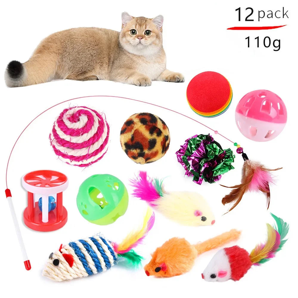 Kitten Toys Variety Pack-Pet Cat Toys Combination Set, Funny Cat Stick, Sisal Mouse, Bell Ball, Cat Supplies