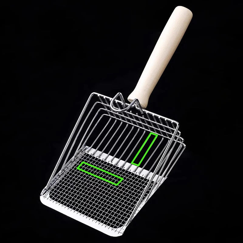 Cat Litter Shovel Stainless Steel Wooden Handle Easy To Rust Washable Kitten Litter Scoop Cats Toilet Cleaning Shovel Tool